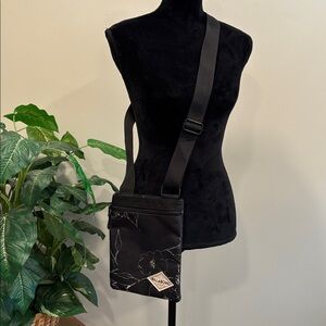 Billabong Small Black with White Flowers Nylon Crossbody Bag